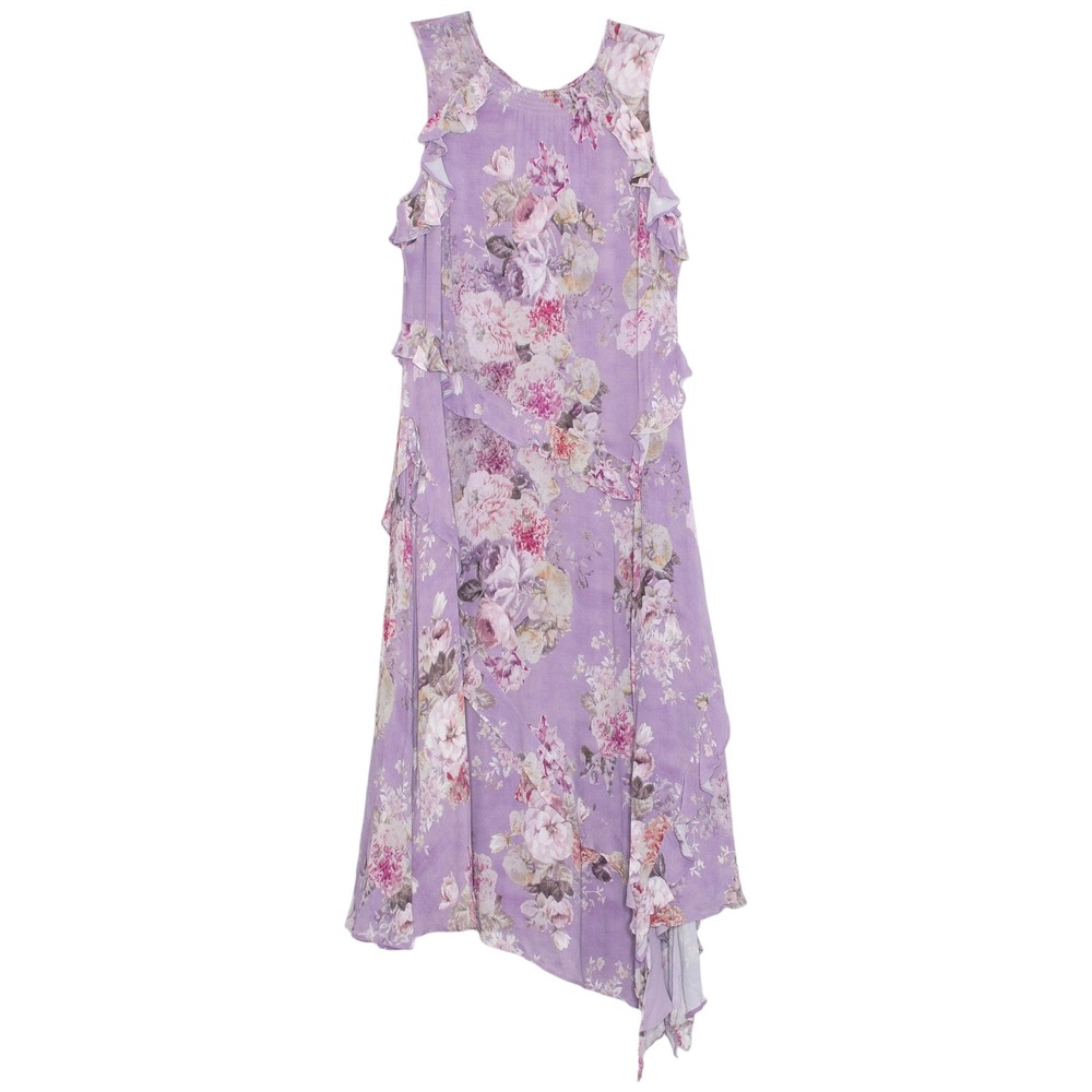 Sundance Floral Midi Dress Ruffle Wedding Guest Cottagecore Bohemian Purple PM